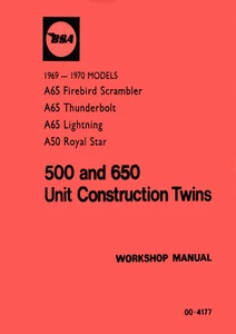 BSA A65 A50 Workshop Manual 1969-70 Lightning Thunderbolt Firebird Motorcycles - Picture 1 of 12