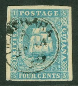 SG 19 British Guayana 1853-55. 4c blau. Fein gebraucht mit einer Demerara CDS 1859... - Bild 1 von 1