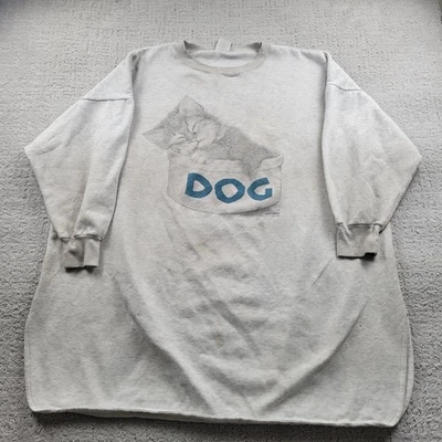 Camiseta de noche informal vintage CMS para mujer 2X 3X gris gato perro cuenco sudadera años 90 Foto 1 de 4