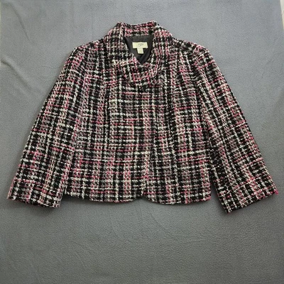 Blazer corto Ann Taylor LOFT para mujer 14 rosa negro tweed Foto 1 de 4