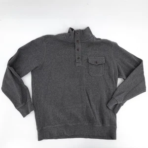 LINCS DC & Co Pullover Sweater Mens XL Gray Button Mock Neck Pocket Crest Patch - Picture 1 of 11