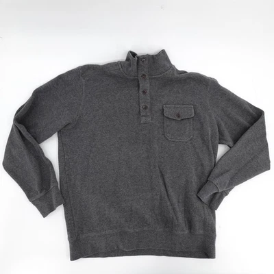 LINCS DC & Co Pullover Sweater Mens XL Gray Button Mock Neck Pocket Crest Patch - Image 1 of 4