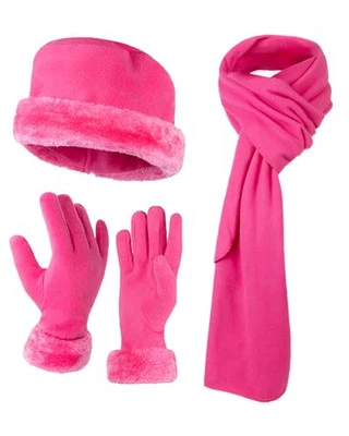  Mujer Cálido Polar Invierno - Conjunto de Sombrero y Guante para Mujer + Sombreros Guantes Rosa Caliente Foto 1 de 4
