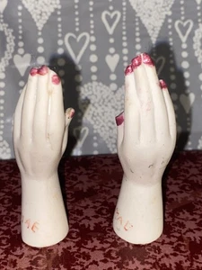 Vtg Manicured Little Salt and Pepper Shakers, Engraved 1957 Betty Written TO MAE - Picture 1 of 11
