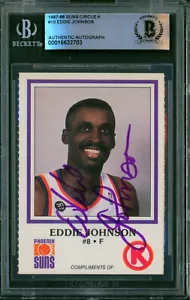 1987-88 Circle K Phoenix Suns EDDIE JOHNSON Carta Firmata #10 Lastretta Auto BAS - Foto 1 di 2