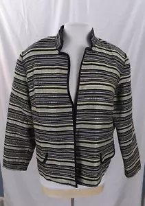 Dressbarn Blazer Women's XL Green Black Metallic Thread Striped Career Casual - Picture 1 of 11