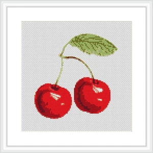 Cross stitch pattern chart cherries, black & white chart, Free postage - Picture 1 of 1