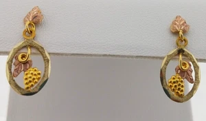 BLACK HILLS GOLD 10K Multi Gold Grape Berry Leaf Vine Framed Post Stud Earrings - Picture 1 of 4
