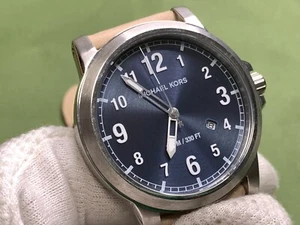 OROLOGIO UOMO MICHAEL KORS MK-8501 quadrante blu pelle beige 10 ATM S/S QUARZO - Foto 1 di 19