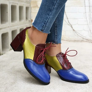Zapatos de tacón British Spring Colorblock para mujer tallados con cordones de bloque medio talla - Imagen 1 de 29