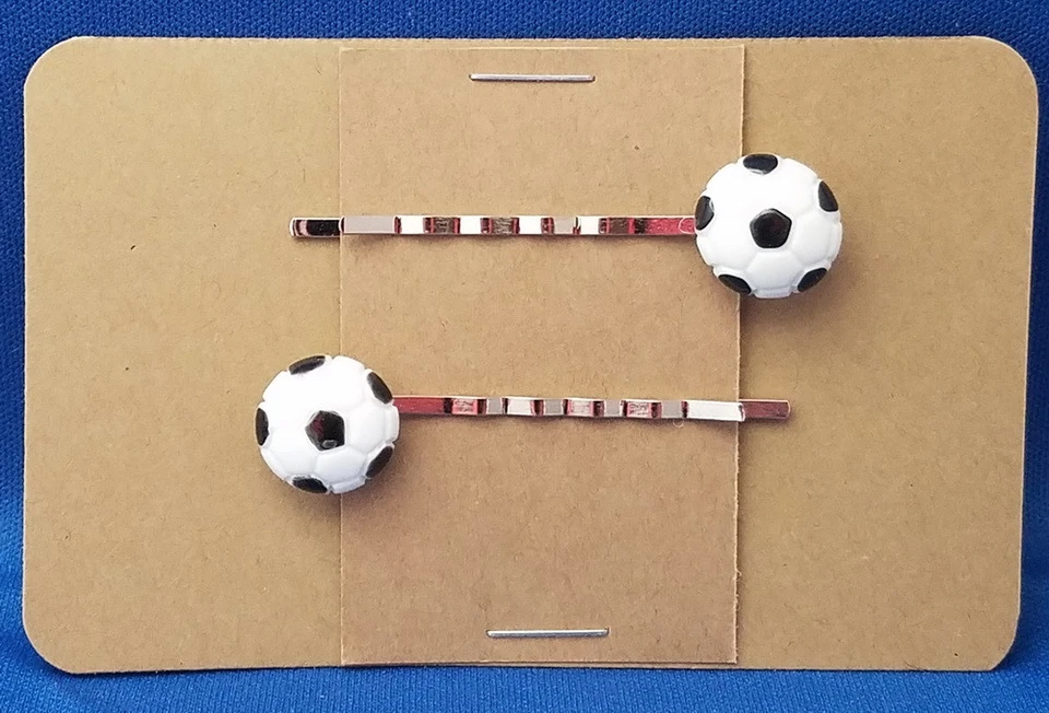 SOCCER BALL Mini Sport Handmade Bobby PIn Hair clips - Set of 2 SALE - Image 1 of 1