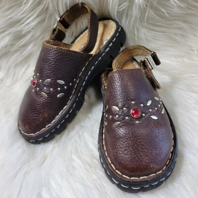 Thom McAn Niñas Talla 11 1/2 Marrón Años 90 Gruesas Mules Con Correa Cuero  Foto 1 de 4