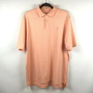 FG Tech USA Men's Polo Golf Shirt Sz L Large Peach Blue Striped Short Sleeves - Picture 1 of 12
