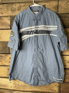 Harley Davidson Men's Short Sleeve Metal Button Up Shirt Size 2XL Gray Vented - Picture 1 of 10