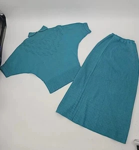 Conjunto de suéter y falda vintage de punto azul verdoso de los años 30, pequeño Rockabilly pequeño - Imagen 1 de 21