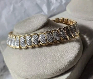 Ross Simons 18k Yellow gold/Sterling silver diamond accent Wide tennis bracelet - Picture 1 of 15