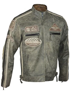 Chaqueta de motociclista de cuero real para hombre de colección urbana retro aspecto cuero real - Imagen 1 de 6