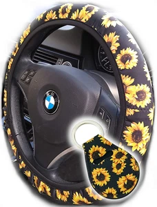 Ajuste universal - Cubierta de volante de girasol con llavero para el parasol a juego - Imagen 1 de 9