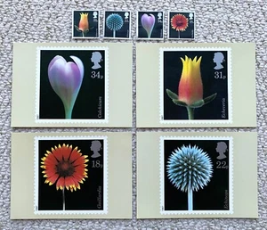 PHQ 99, FLOWERS - SET OF 4 ROYAL MAIL POSTCARDS + MATCHING STAMPS - Picture 1 of 3