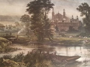 1888 ETON AUS DER THAMSE GROSSER SELTENER ANTIKER DRUCK 39 3/4 x 30 1/2 ZOLL FARBIG - Bild 1 von 12