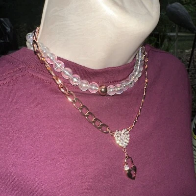 Collar de perlas de mármol medallón llave en corazón de cobre J CREW NUEVA OFERTA 4 CARIDAD❤️265 Foto 1 de 4