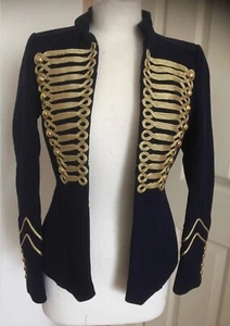 Zara Navy & Gold Braid Embroidered Military Inspired Jacket Blazer Size S - Picture 1 of 24