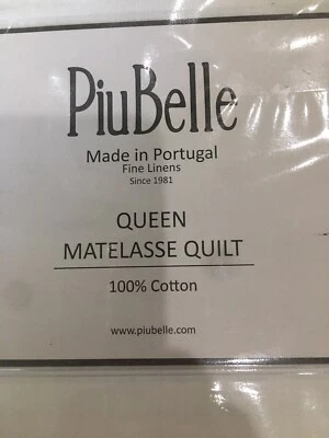 PiuBelle PICK STITCH QUEEN LIGHT WEIGHT MATELASSE QUILT WHITE MADE PORTUGAL NIP  - Image 1 of 4