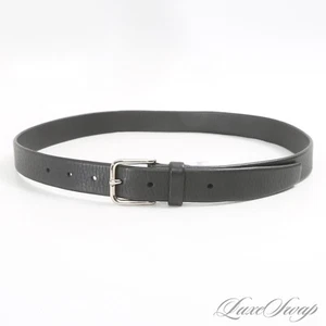#1 MENSWEAR Giorgio Armani Made in Italy Black Grain Leather Silver Bkl Belt 36 - Imagen 1 de 6