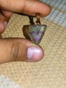 Multi Fluorite Copper Wire Wrapped Small Pendant - Picture 1 of 6