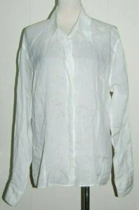 em Quinn 100% Linen White Collared Neck Button Long Sleeve Semi Sheer Shirt 12 - Picture 1 of 3