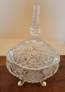 Vintage Large Heavy Etched Crystal Covered Oval Candy Dish - Bild 1 von 10