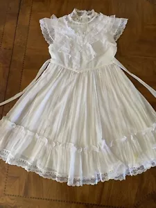 Gunne Sax GIRLS Dress White Ruffle Lace*Attached Slip* Wedding Holiday Party - Picture 1 of 12