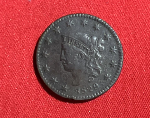 1829 Coronet Head Large Cent ,Large Letters Variety,Coin Is Bent Cover