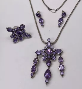 Vintage Sterlingsilber lila Alexandrit Cluster Halskette, Ohrringe, Ring Set - Bild 1 von 10