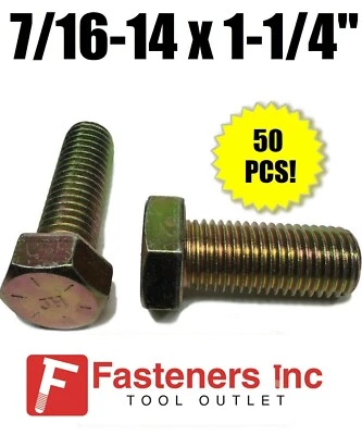 BRIGHTON BEST (Qty 50) 7/16-14 x 1 1/4" Hex Bolt Zinc Plated Grade 8 Cap Screw Full Thread