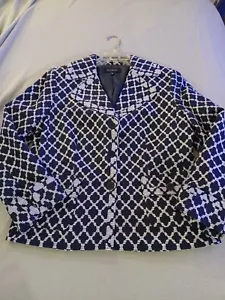 Talbots womens 3 button black white geometric blazer jacket sz 10 career cotton - Picture 1 of 11