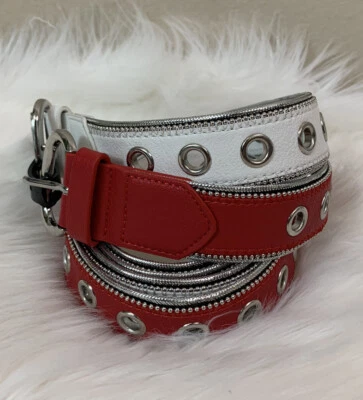 Set Of 2 STEVE MADDEN AUTHENTIC FASHION BELT WOMEN'S SIZE L White/red adjustable - Image 1 of 4