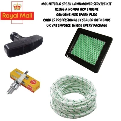 MACHINETEC, NGK Mountfield SP53H Lawnmower Service Kit Using Honda GCV Engine NGK Plug, Cord