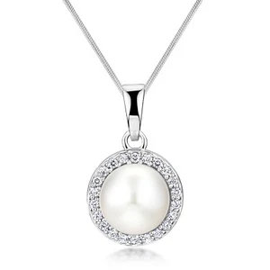 MATERIA Perle Anhänger mit Zirkonia Silber 925 rund wahlweise mit Kette - Foto 1 di 8