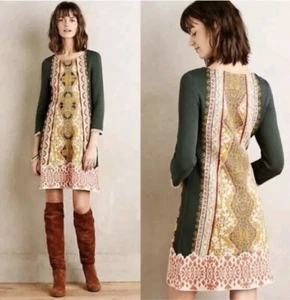 Anthropologie Knitted & Knotted Beaded Lanka Boho Sweater Dress Sz S Green Knit - Picture 1 of 9