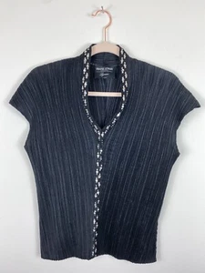 Frank Lyman Crepe Top Womens Size M UK Black Silver Beaded Short Sleeve Sequin - Picture 1 of 14
