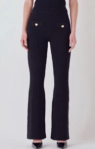 Endless Rose Women’s SHANK BUTTON KNIT PANTS Elastic Band at Waist Black Large - Picture 1 of 4