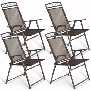 Costway 4PCS Patio Folding Sling Chairs Steel Textilene Camping Deck Garden Pool - Picture 1 of 6