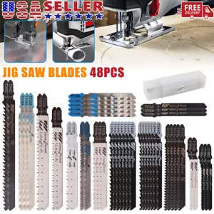 48PC T-shank Assorted Jig Saw Blades Set Wood Plastic Metal Cutting Jigsaw Blade - Picture 1 of 12