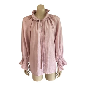LJC Designs Uma Billowing Blouse XS 6-8 Linen Ruffle Trim Long Sleeve Dust Pink - Bild 1 von 15