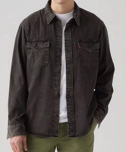 LEVI'S Hombre Talla Camisa Occidental Mediana Relajada Cava Lavada Negra Gris Sobre Camisa - Imagen 1 de 12