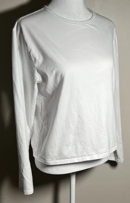 Athleta Women M White Long Sleeved Shirt Light Academia Minimalism Norm Core - Image 1 of 4