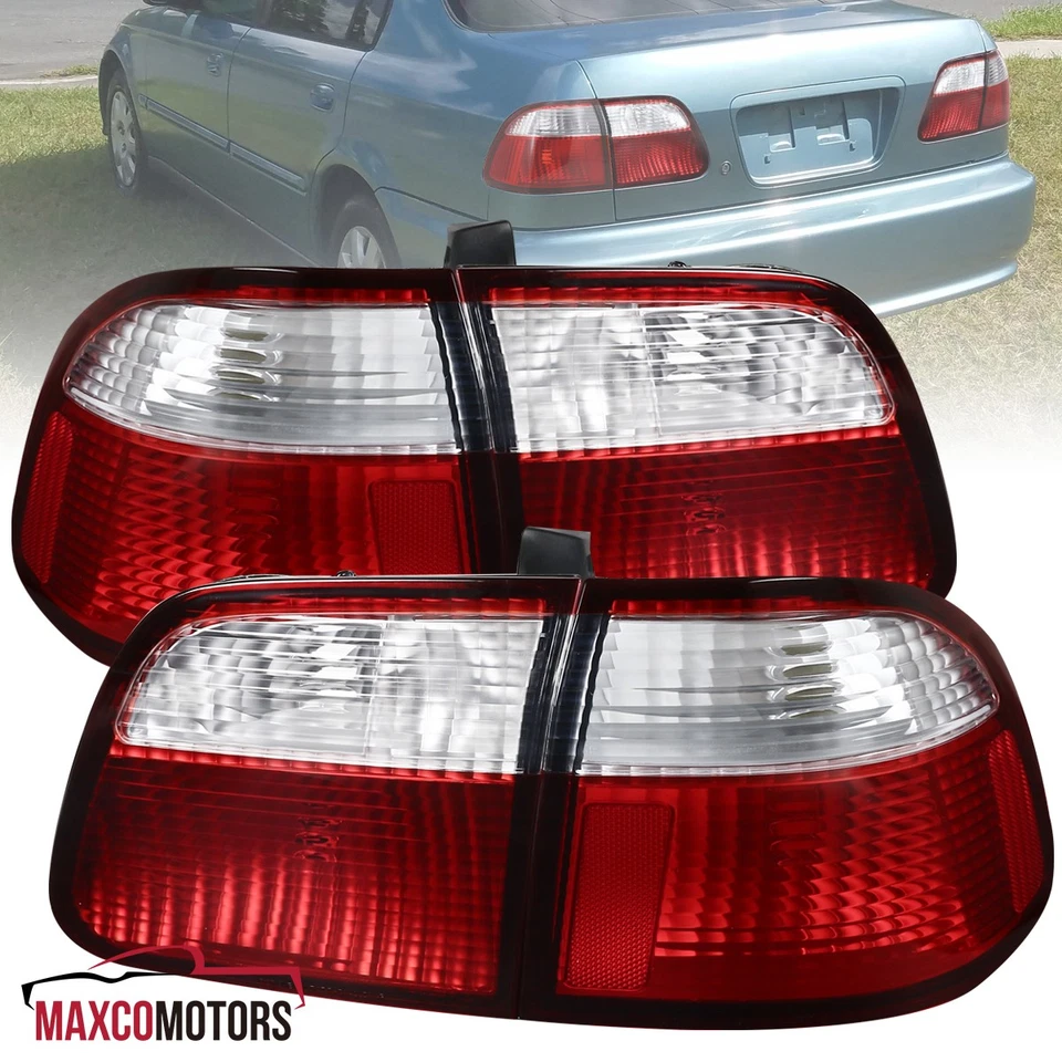 Red/Clear Tail Lights Fits 1999-2000 Honda Civic EK 4Dr Sedan Brake Lamps 99-00 Foto 1 de 4