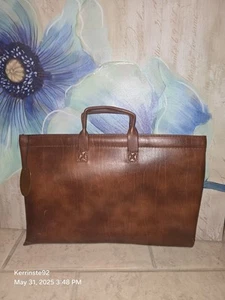 Vintage Mascot Brown Leather Portfolio Briefcase Top Handles Work Office - Picture 1 of 17