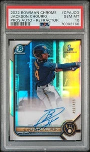 2022 Bowman Chrome Prospect Jackson Chourio Auto RC 1° rifrattore /499 PSA 10 - Foto 1 di 2